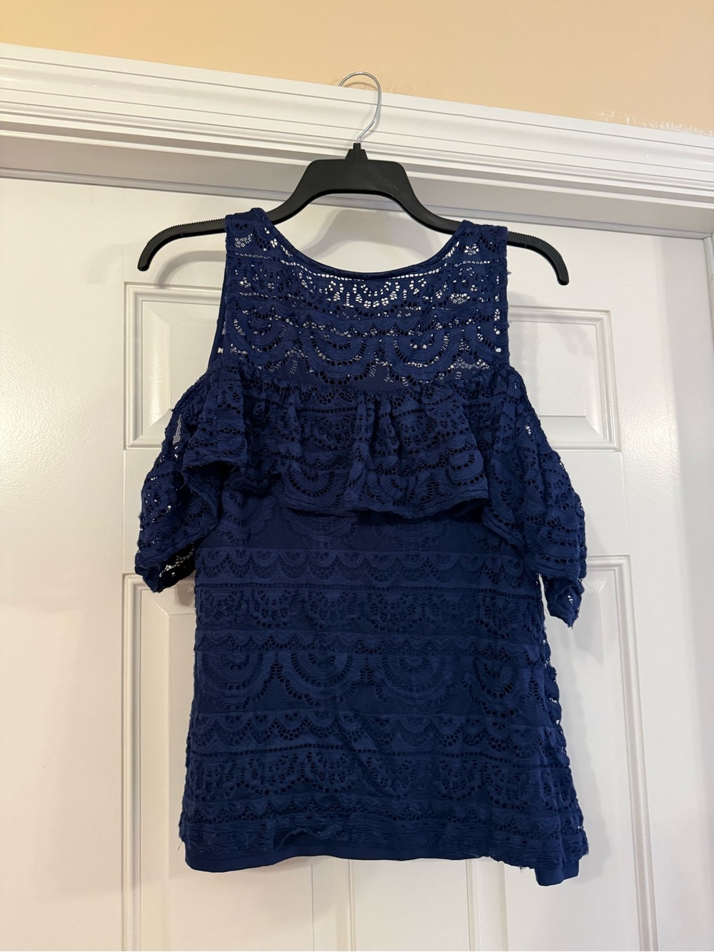 Lilly Pulitzer Navy Crochet Lace Cold-Shoulder Top